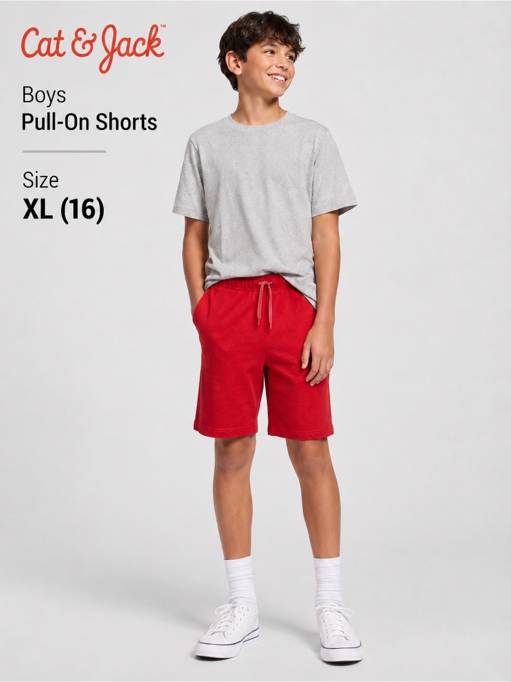 Cat & Jack Boys Red Pull-On Shorts Size XL 16 Drawstring Casual